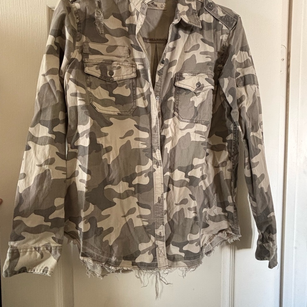 Hollister Military Utility Camouflage Button-Up Jacket
